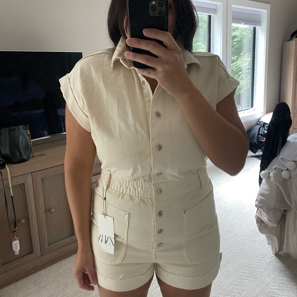 Zara Cream Denim Romper NWT - Picture 8 of 9
